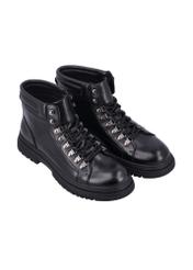 Men's leather ankle boots in black BUTYM-0557-99(Z26), diagonal product view on a white background.