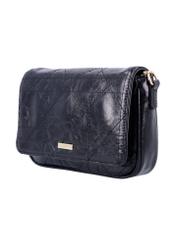 Black small glossy messenger bag TOREC-1254-9F(Z26), diagonal product view on white background.