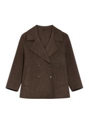 Long brown women's coat with wool PLADT-0070-1K(Z26) - front product view, on white background.