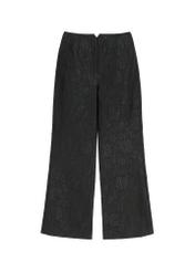 Black floral wide leg pants SPODT-0127-99(Z26) - front product view, on a white background.