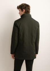 Green men's long winter jacket KURMT-0432-8B(Z26), product view from the back on the model. Half of the silhouette visible.