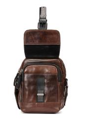 Men's leather brown bag with flap TORMS-0105-1H(W26), front product view on white background.
