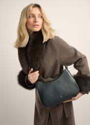 Black leather women's shoulder bag TORES-1348-9I(Z26), front view of the product on a model. Half of the silhouette visible.