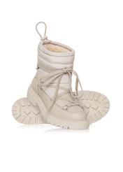 Short beige leather snow boots for women BUTYD-1016-80(Z24)-05