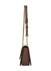 Beige women's handbag with monogram TOREN-0360-1B(Z26), side view of the product on a white background.