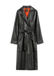 Women's black leather coat KURDS-0487-1192(Z25) - front product view on white background.