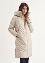 Beige women's winter jacket with hood KURDT-0478-81(Z23)-03