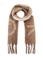 Beige women's checkered scarf SZADT-0207-24(Z25), product view from the front on a white background.