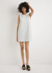 Women's white cotton dress SUKDT-0275-0B(W26), front view of the product on the model. Full body visible.