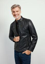 Black men's leather jacket KURMS-0352-4120(W24)