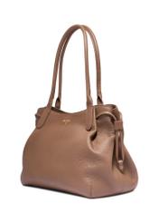 Dark beige leather shopper bag TORES-1360-1K(Z26) - diagonal product view, on a white background.