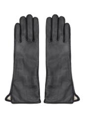 Long brown leather women's gloves REKDS-0082A-89(Z25), product view from the front on a white background.