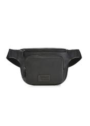 Men's black leather waist bag TORMS-0529-99(Z26) - front product view, on a white background.