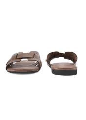 Women's cool brown braided flip-flops BUTYD-0904D-1K(W26), front and back product view on a white background.