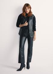 Women's black leather vest KAMDS-0010-5344(W25), product view from the front on the model, the entire silhouette is visible.