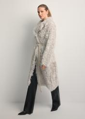 Cream double-sided women's sheepskin coat KOZDS-0091-1394(Z25), front view of the product on the model. Full body visible.