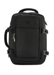 Black airplane backpack PLCMN-0017-99(Z25), product view from the front on a white background.
