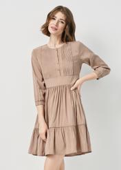 Beige pleated mini dress SUKDT-0122A-81(W24)-01