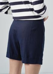 Navy blue linen elegant women's shorts SZODT-0010-69(W24)-02