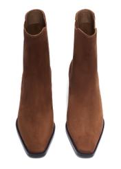 Light brown suede Chelsea boots with a block heel BUTYD-1352-1G(Z26), front product view on a white background.