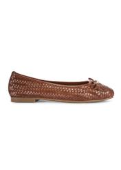 Brown women's braided ballet flats BUTYD-1249-1H(W26), side product view on white background.