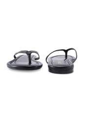 Women's black leather flip-flops BUTYD-1271-99(W26), front and back product view on white background.