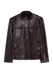 Brown men's leather jacket KURMS-0384-3340(Z25), product view from the front on a white background.