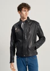 Men's leather jacket with stand-up collar KURMS-0293B-1311(W23)-02