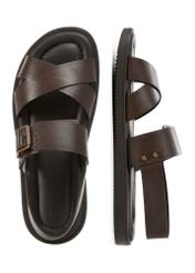 Men's dark brown leather sandals BUTYM-0537-1I(W26), top view of the product on a white background.