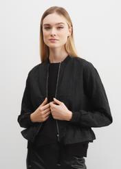 Women's black jacket with binding KURDT-0199-99(W23)-01