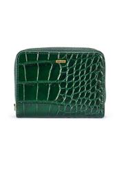 Green croco women's leather wallet PORES-0952-51(W25) - front product view on white background.