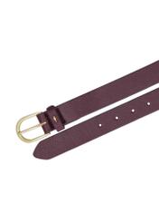 Burgundy women's leather belt PASDS-0345-4D(Z26), top product view on white background.