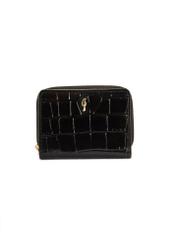 Black women's croco wallet PORES-0888-9G(W26), front product view on white background.