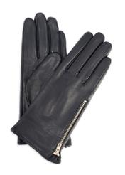 Women's leather gloves with zipper REKDS-0003A-69(Z25), product view from the front and back on a white background.