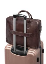 Brown leather men's bag TORMS-0460-1H(Z26), product view from the back on a suitcase on a white background.