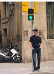 Navy blue men's silk T-shirt TSHMT-0138-7E(W26)