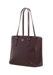Women's burgundy shopper bag with monogram TOREC-1291-4P(Z26), diagonal product view on a white background.