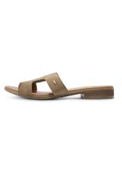 Women's leather slides in cool beige color BUTYD-1064A-1K(W26), side view of the product on a white background.