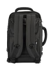 Black PLCMN-0017-99(Z25) airplane backpack, product view from the back on a white background.-02