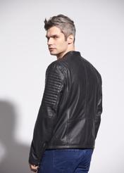 Men's leather jacket with stand-up collar KURMS-0302-1286(W23)-02