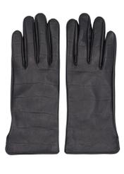 Women's black croco leather gloves REKDS-0001A-9G(Z26), product view from the front on a white background.