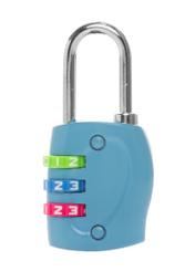 Light blue combination padlock AW-015-0005-7A(W26), product back view on white background.