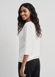 Women's cream blouse with welt BLUDT-0174-12(W24)-03