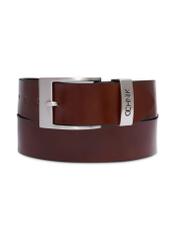 Men's cognac-colored leather belt PASMS-0127-1F(Z26), front view of the product on a white background.