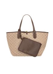 Reversible women's handbag with monogram TOREN-0359-1B(Z26); product view with cosmetic pouch on a white background.