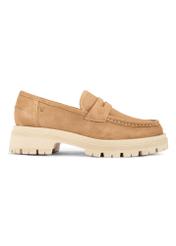 Beige leather platform loafers BUTYD-1069-1B(W26) - side view of the product, on a white background.