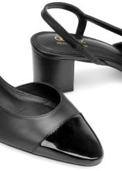 Black leather pumps with open heel BUTYD-1173-99(W26), close-up of the product detail on a white background.