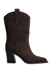 Women's dark brown suede ankle boots BUTYD-1336-1I(Z26), side view of the product on a white background.