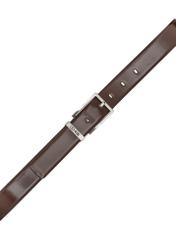 Men's brown leather belt PASMS-0263-1I(W26), close-up of the buckle on a white background.