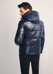 Men's navy blue quilted hooded jacket KURMT-0340-69(Z25), product view from the back on the model. Half of the silhouette visible.